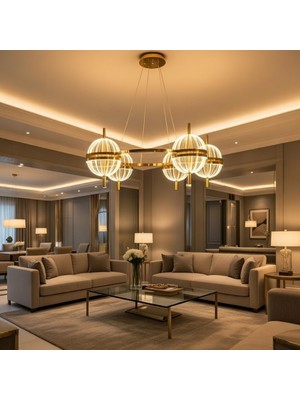 Vav Avize Modern Tasarım Altın LED Avize - 5 Küre Şekilli Sarkıt Lamba, 3 Renk Işık Ayarı (Sarı, Gün Işığı, Beyaz) - Salon ve Yemek Odası Için Şık Aydınlatma Takımı