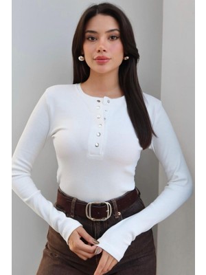 AURA 7 Collection Kadın Fitil Desen Çıtçıtlı Trend Bluz