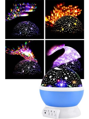 Gampus Dönen Star Master Renkli Yıldızlı Gökyüzü Projeksiyon Gece Lambası Mavi