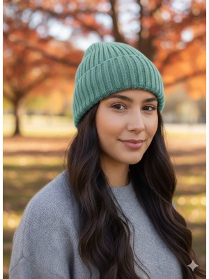 Lunaknit Su Yeşili Triko Bere | Unisex Kışlık Yumuşak Sıcak Düz Şık Günlük Bere