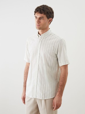 Lc Waikiki Yeni Sezon Regular Fit Kısa Kollu Çizgili Keten Karışımlı Erkek Gömlek