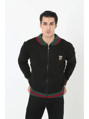 Marsilyan- Erkek Tam Fermuarlı Triko Hırka - Siyah