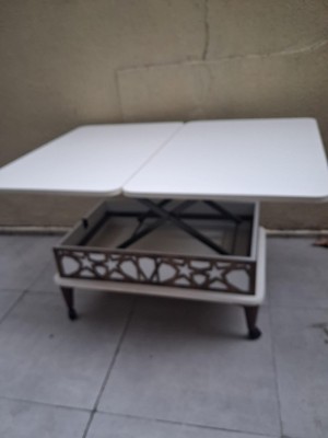 Bengi Ankara Mobilya Akıllı Sihirli 90558 Fonksiyonlu Tekerlekli Hem Masa Hem Ota Sehpa Hard Suntalam Koyu Beyaz