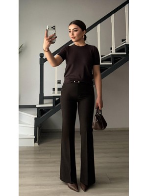 Oslove Acı Kahve Ispanyol Paça Kumaş Pantolon