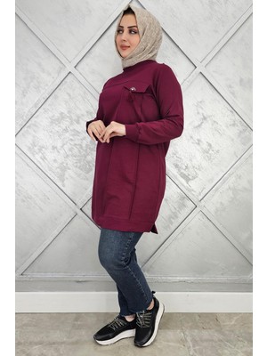 Pys Giyim Kadın Cebi Taş ve Püskül Aksesuar Detaylı Tesettür Tunik
