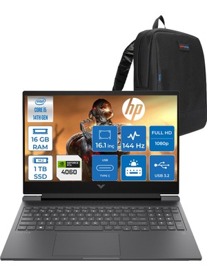 Hp Victus 16-R1700NT Intel Core I5 14450HX 16GB Ddr5 1tb SSD RTX4060 8gb Freedos 16.1" IPS Fhd (1920 x 1080) 144HZ Taşınabilir Bilgisayar BK5R0EAF03 + Zetta Çanta