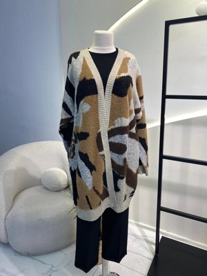 Tığ Triko Uzun Leopar Hırka