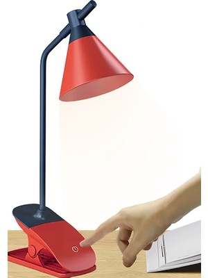 Gampus Klipsli Dokunmatik Ayarlanabilir LED Işık Masa Lambası Kırmızı YS-580