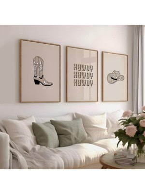 Pam Studio Modern Cowgirl Tarzı 3’lü Poster Seti – Western Minimalist Duvar Dekoru
