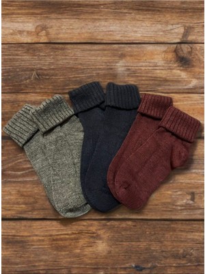 Bemp 3’lü Kadın One Size Yün Çorap Gri- Lacivert - Bordo