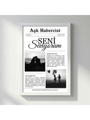 Kişiye Özel Aşk Habercisi Gazete Poster | Çerçeveli Fotoğraflı Özel Tasarım | Sevgililer Günü