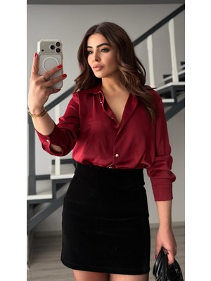 Oslove Bordo Saten Gömlek