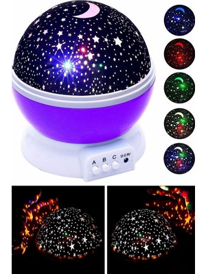 Gampus Star Master Yıldızlı Gökyüzü Projeksiyon Gece Lambası Motorlu Döner Işık Mor