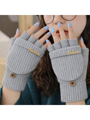 Gigi Giyim Fashion Yazılı Kapaklı Yarım Parmak Örgü Kadın Eldiven