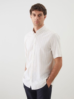 Lc Waikiki Yeni Sezon Regular Fit Kısa Kollu Çizgili Keten Karışımlı Erkek Gömlek