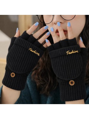 Gigi Giyim Fashion Yazılı Kapaklı Yarım Parmak Örgü Kadın Eldiven