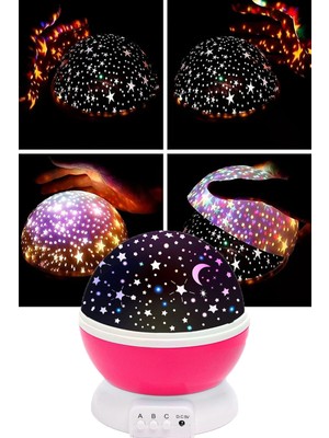 Gampus Dönen Star Master Renkli Yıldızlı Gökyüzü Projeksiyon Gece Lambası Pembe