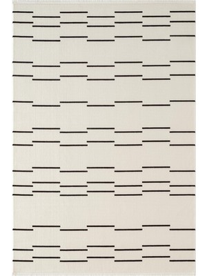 Karmen Halı Look Black LB003W Krem Halı Siyah Dekoratif Çizgili Modern Desen Akrilik Yumuşak Tozuaz Salon Halısı