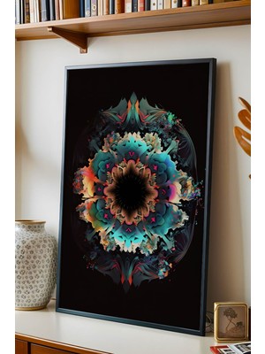E2 Nova Mistik Duman Efektli Mandala Çerçeveli Tablo - Lüks Modern Soyut Akışkan Duvar Dekoru Siyah Sanat