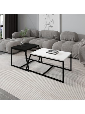 İnarch Dizayn Minimal İkili Orta Sehpa – Modern Tasarım, Çok Amaçlı Kullanım, Beyaz/siyah