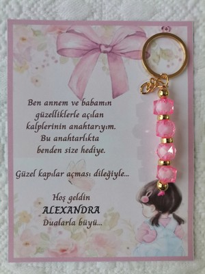 İ&DBABY 100 Adet Kız Bebek Model Özel Tasarım Pembe Anahtarlık Hastane Yeni Doğan 40 Mevlidi Hediyelik