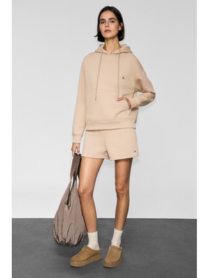 Urban Beat Efsey Kadın Polarlı Yumuşak Kumaşlı Baskı Detaylı Çift Cepli Vizon Şort