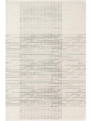 Karmen Halı Look Black LB001W Krem Halı Siyah Dekoratif Çizgili Modern Desen Akrilik Yumuşak Tozuaz Salon Halısı