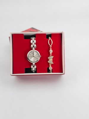 Tesbih-i Hazır Tesbihçilik Inci Detaylı Kadın Kol Saati & Taşlı Kelebek Bileklik Hediye Seti (Kutulu)