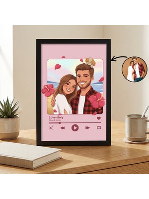 Kişiye Özel Spotify Karikatür Poster | Fotoğraftan Çizim Çerçeveli Müzik Çalar Tasarımı | Sevgililer Günü Hediyesi