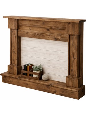 Masif Çam Ahşap Dekoratif Şömine Görünümlü Konsol – Ceviz Rustik – El Yapımı