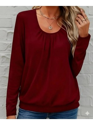 Marsilyan- Kadın Uzun Kollu Yuvarlak Yakalı Viskon Bluz