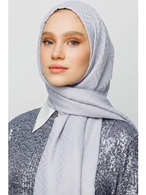 Azbey Pamuk Jakarlı Zikzak Desen Şal Gümüş