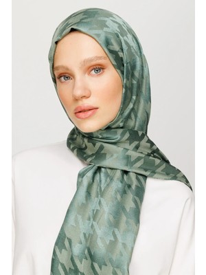 Azbey Kazayağı Desen Parlak Jakar Şal Küf Yeşili