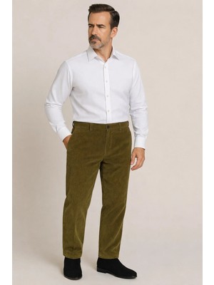 BURSPA Rahat Kesim Kışlık Içi Polarlı Açık Yeşil Erkek Kadife Pantolon