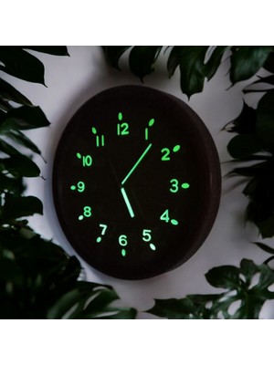 Bahat Fosforlu Karanlıkta Parlayan Kabartma Rakam Eskitme Kahverengi Duvar Saati 37 cm