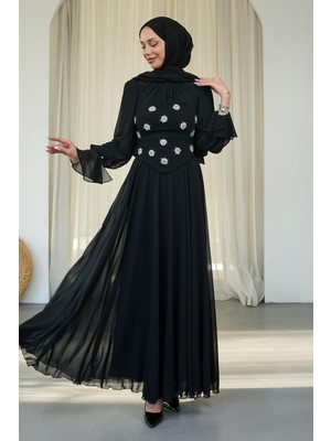 İmaj Butik Siyah Taş Işlemeli Büstiyerli Abiye