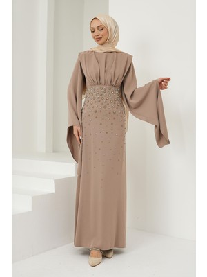 İmaj Butik Vizon Önü Drapeli Taş Işlemeli Abiye