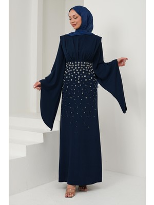 İmaj Butik Lacivert Önü Drapeli Taş Işlemeli Abiye
