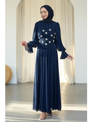 İmaj Butik Lacivert Taş Işlemeli Büstiyerli Abiye