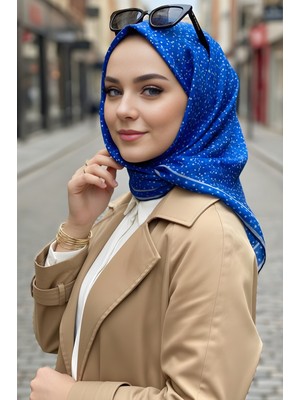 İmaj Butik Saks Mavi Soft Dijital Pamuklu Eşarp
