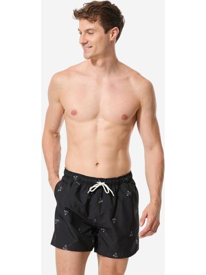 Decathlon Erkek Kısa 15" Deniz Şortu - Siyah - Desenli - Palmıto