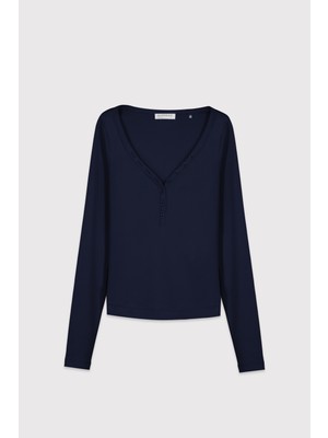 Babokah Düğmeli Patlı Uzun Kollu Üst