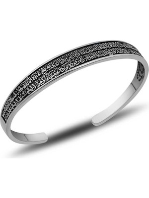 Erseyy Gümüş Ayetel Kürsi Yazılı Ayarlanabilir Bileklik