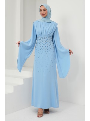 İmaj Butik Bebe Mavi Önü Drapeli Taş Işlemeli Abiye