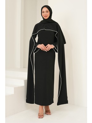 İmaj Butik Siyah Inci Detaylı Pelerinli Abiye