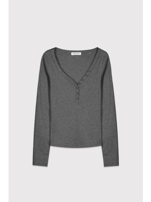 Babokah Düğmeli Patlı Uzun Kollu Üst