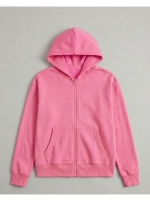 Kyex Unisex Çocuk Pembe Fermuarlı Kapüşonlu Sweatshirt-Okul ve Günlük Için En Rahat Basic Hırka