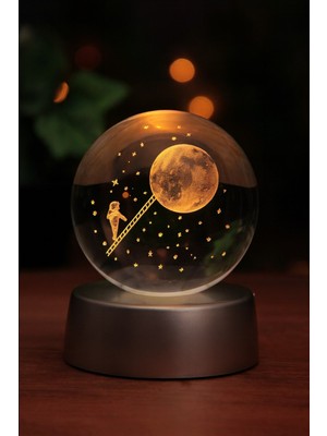 Biton Toptan 3D Ay Merdiveni Temalı Kristal Küre LED Gece Lambası Renkli Pilli Lamba Modern Dekor
