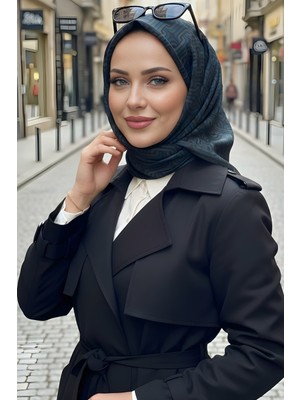 İmaj Butik Siyah Soft Dijital Pamuklu Eşarp