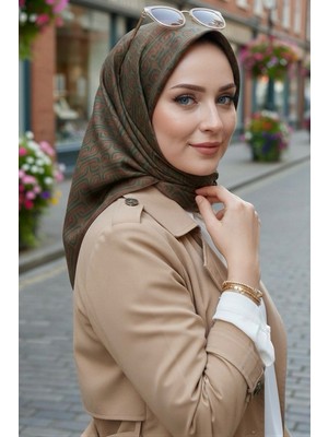 İmaj Butik Haki Kahve Soft Dijital Pamuklu Eşarp